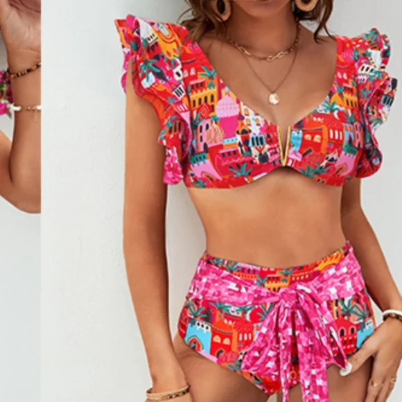 Colorful Ruffle Bikini Set - Picture 2 of 6